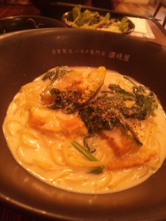 南京とほうれん草の醤油クリームパスタ