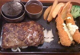 ビーフハンバーグステーキ＆エビフライ