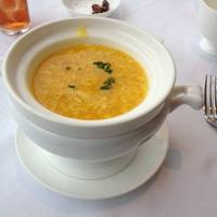絹笠茸、白身魚入り南瓜のとろみスープ