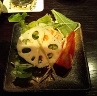 海老とレンコン水菜のシーザーサラダ