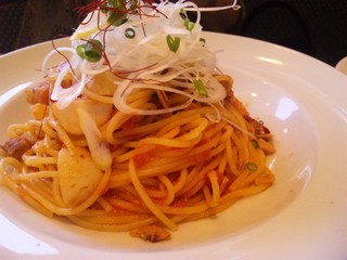 レンコンと里芋のトマトパスタ