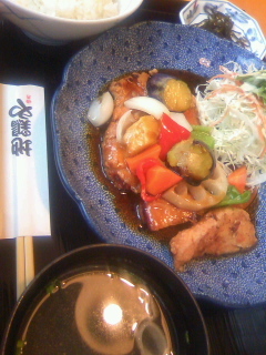 国産若鶏とたっぷり野菜の黒酢あん定食