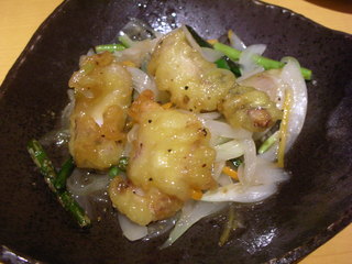 蛸天とにんにくの芽の塩ダレ炒め