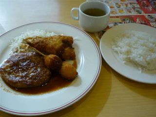 ハンバーグ和風ソース＆アジフライ＆うずらフライ