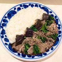 牛しゃぶと揚げなす、ほうれん草のカレー