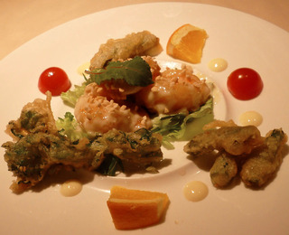 春野菜と海老のマヨネーズソース広東風