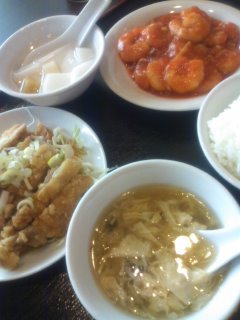 海老チリと油淋鶏のランチ