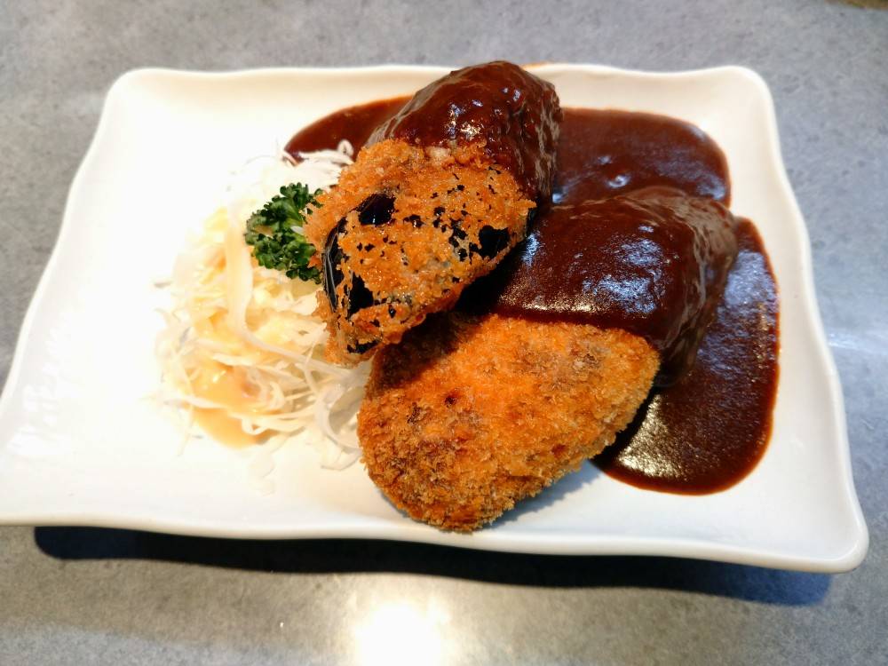 茄子とミンチ詰めフライ