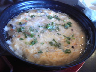 十三穀米と蒸し鶏の雑炊