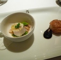 舌平目のポシェ、生ハムとシュー