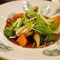 鯖の竜田揚げ黒酢野菜あんかけと豆乳温麺