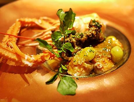 神奈川佐島産　赤座海老のソテー　クレソン