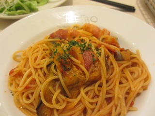 ナスとひき肉の辛味スパゲティ