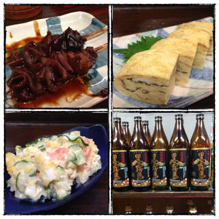 どて串、厚焼き卵、ポテトサラダ