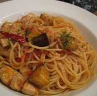 揚げナスとカジキのスパゲッティ