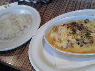 スズキと白菜のチーズカレーグラタン