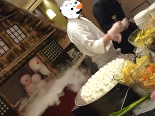 雪だるまアイスバーム焼きリンゴソース