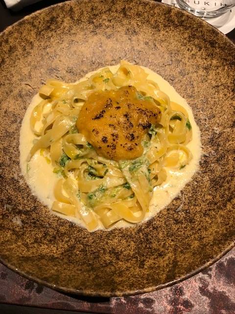 あおさと海栗のクリームソースのパスタ