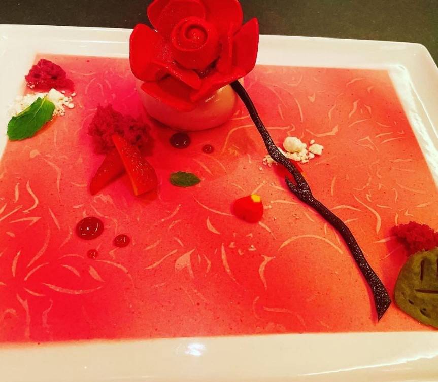 ルビーチョコレートとラズベリーのパルフェグラス　ライチーソルベ