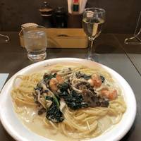 海老とキノコの生クリームソース