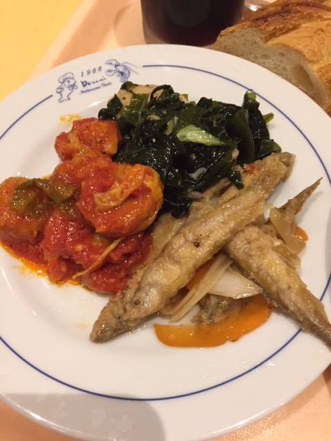 ランチの前菜３種（チキンボール、ワカサギマリネ、白身魚わかめサラダ）