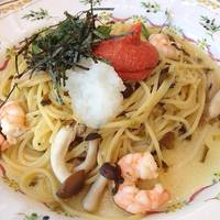 エビと高菜と明太子のパスタ