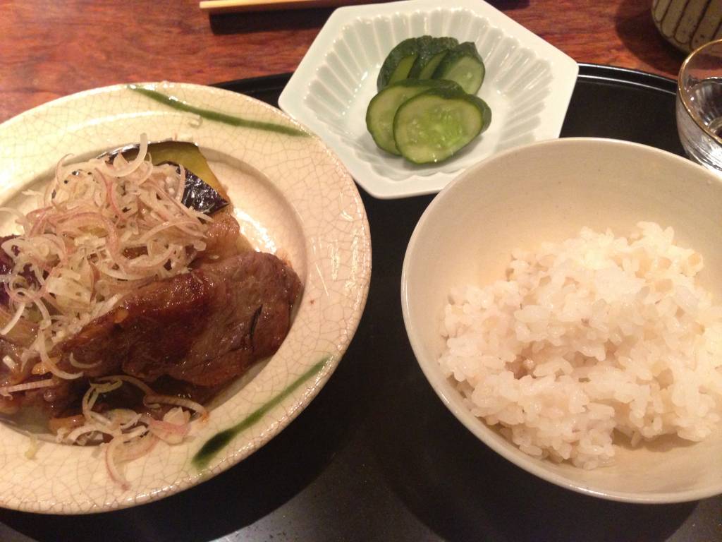 山形牛の焼き物と生姜ご飯